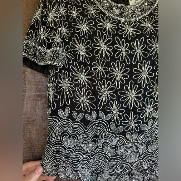 RARE Beautiful Papell Boutique Silk Beaded Evening Blouse size Small Petite - Picture 2 of 7